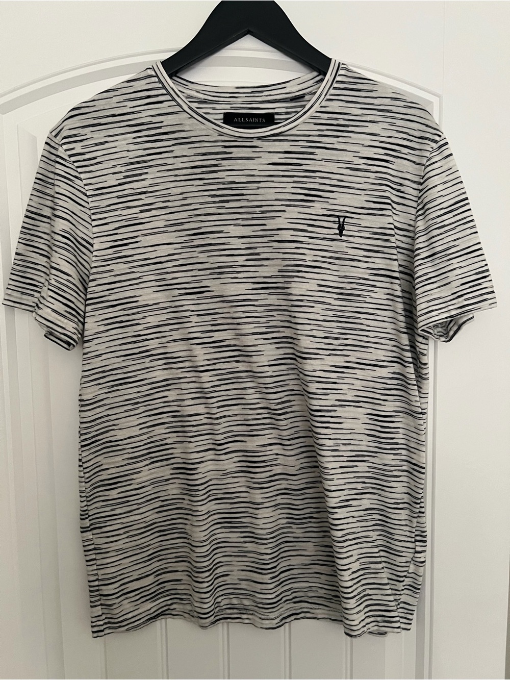 AllSaints Men's Black & Cream Space-Dye Crew Neck Tee